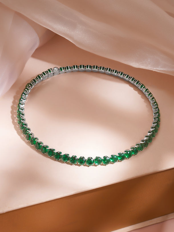 Rhodium Plated Emerald Embrace Wrap Crystal Choker Necklace