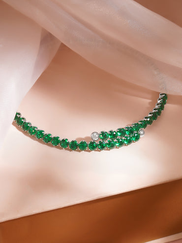 Rhodium Plated Emerald Embrace Wrap Crystal Choker Necklace