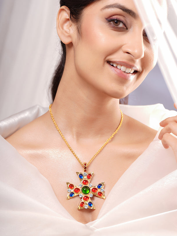 Gold Plated Royal Maltese Cross Pendant Necklace