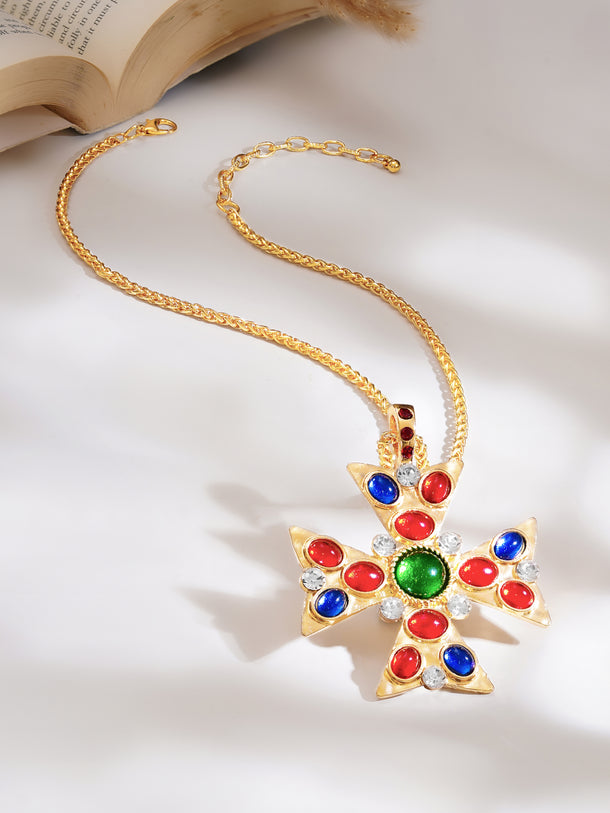 Gold Plated Royal Maltese Cross Pendant Necklace