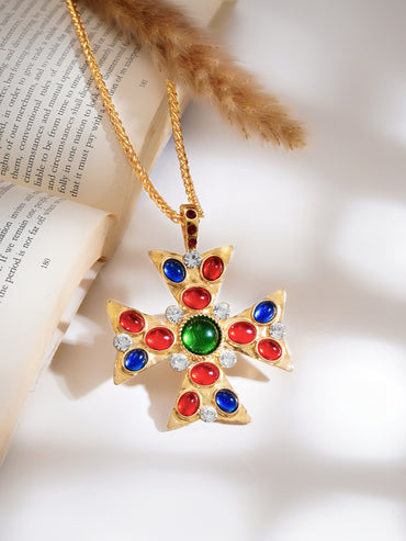 Gold Plated Royal Maltese Cross Pendant Necklace