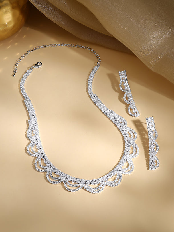 Rhodium Plated Starlight Crystal Scallop Necklace Set