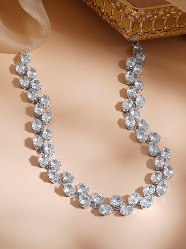 Rhodium Plated Moonlit Cluster Crystal Choker Necklace