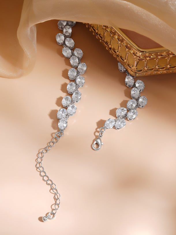 Rhodium Plated Moonlit Cluster Crystal Choker Necklace