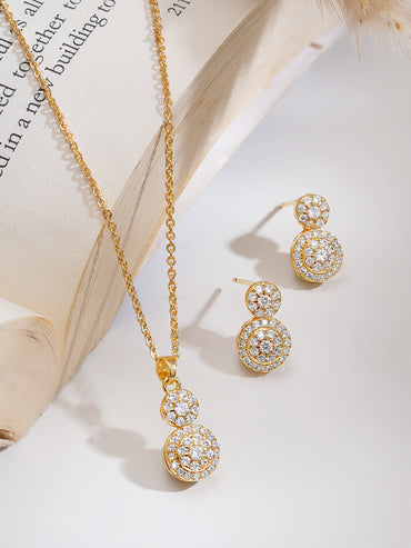 Gold Plated American Diamond Zirconia circular Drop Pendant Set