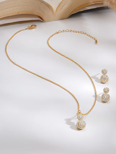 Gold Plated American Diamond Zirconia circular Drop Pendant Set