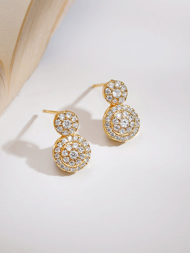 Gold Plated American Diamond Zirconia circular Drop Pendant Set