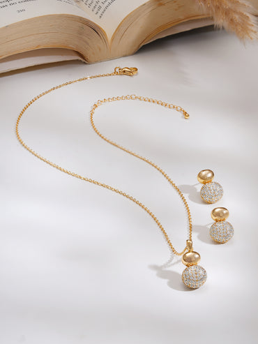 Gold Plated American Diamond Zirconia circular Drop Pendant Set