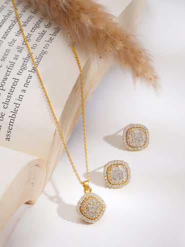 Gold Plated American Diamond Zirconia cubic drop Pendant Set