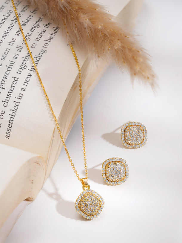 Gold Plated American Diamond Zirconia cubic drop Pendant Set