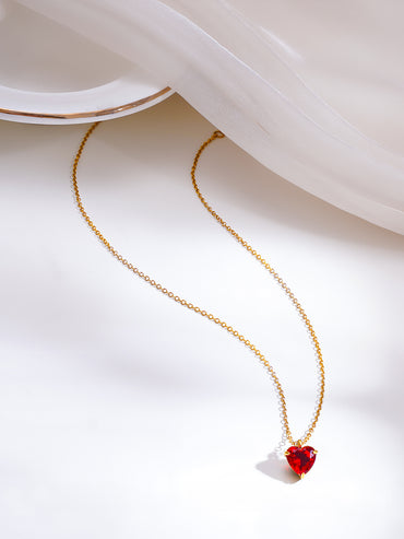 Demifine 18K Gold Plated Stainless Steel Mini Ruby Heart Pendant Necklace