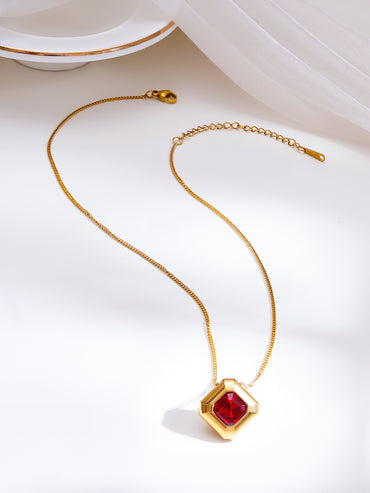 Demifine 18K Gold Plated Stainless Steel Ruby Crystal Pendant Necklace