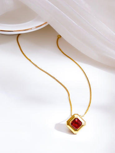 Demifine 18K Gold Plated Stainless Steel Ruby Crystal Pendant Necklace