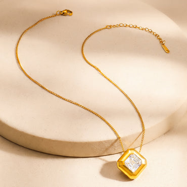 Demifine 18K Gold Plated Stainless Steel Geometric Crystal Pendant Necklace