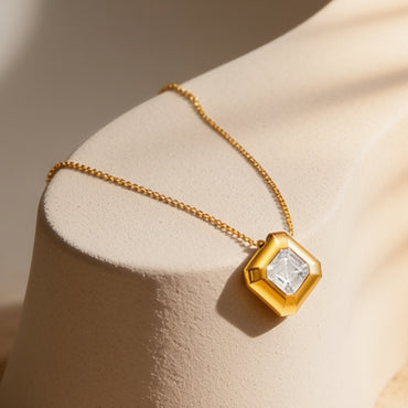 Demifine 18K Gold Plated Stainless Steel Geometric Crystal Pendant Necklace