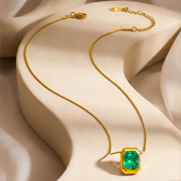 Demifine 18K Gold Plated Stainless Steel Emerald Crystal Pendant Necklace
