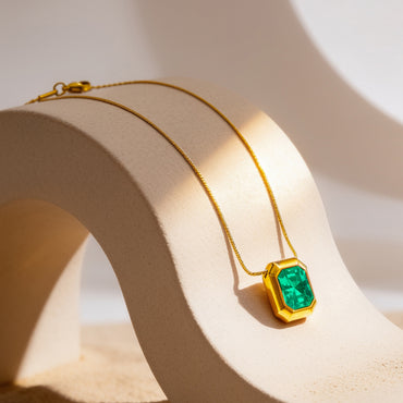 Demifine 18K Gold Plated Stainless Steel Emerald Crystal Pendant Necklace