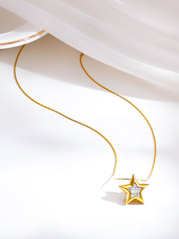 Demifine 18K Gold Plated Stainless Steel Crystal Star Pendant Necklace