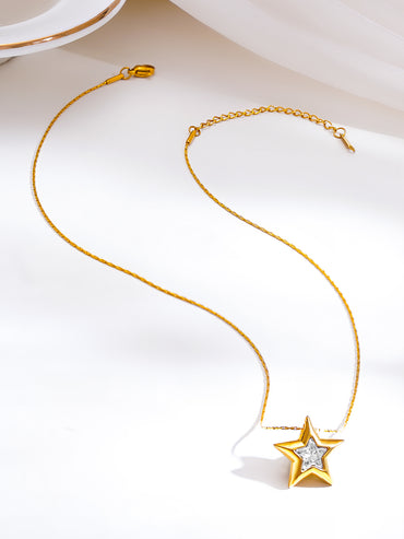 Demifine 18K Gold Plated Stainless Steel Crystal Star Pendant Necklace