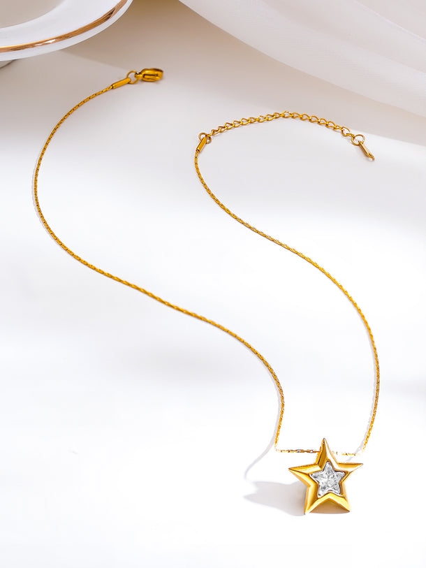 Demifine 18K Gold Plated Stainless Steel Crystal Star Pendant Necklace