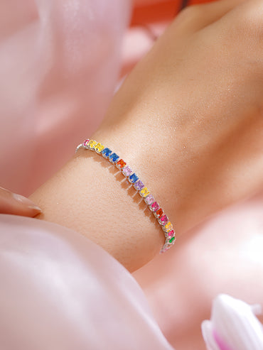 Rhodium Plated American Diamond Zirconia Multicolor Bracelet