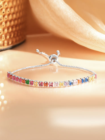 Rhodium Plated American Diamond Zirconia Multicolor Bracelet