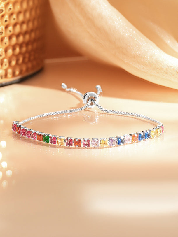 Rhodium Plated American Diamond Zirconia Multicolor Bracelet