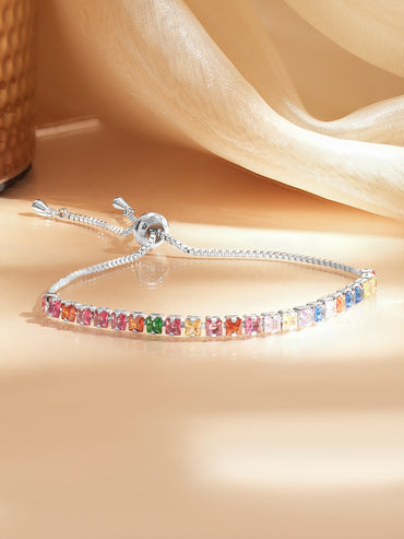 Rhodium Plated American Diamond Zirconia Multicolor Bracelet