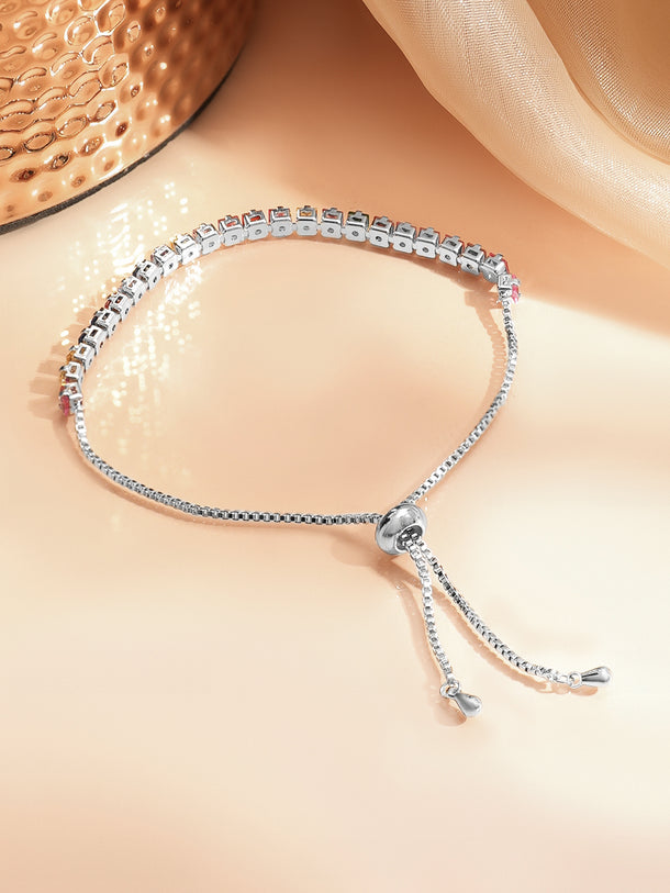 Rhodium Plated American Diamond Zirconia Multicolor Bracelet
