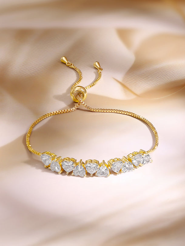 Gold Plated Heart Crystal Adjustable Tennis Bracelet