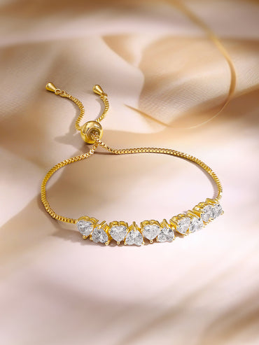 Gold Plated Heart Crystal Adjustable Tennis Bracelet