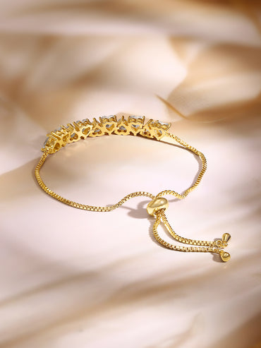 Gold Plated Heart Crystal Adjustable Tennis Bracelet