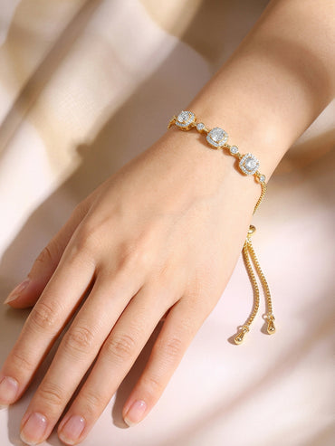 Gold Plated Crystal Halo Adjustable Tennis Bracelet