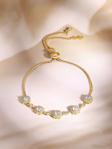 Gold Plated Crystal Halo Adjustable Tennis Bracelet