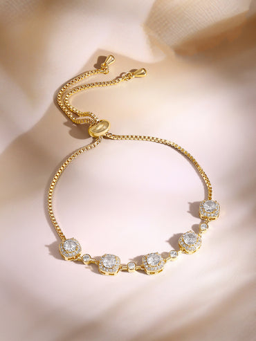Gold Plated Crystal Halo Adjustable Tennis Bracelet