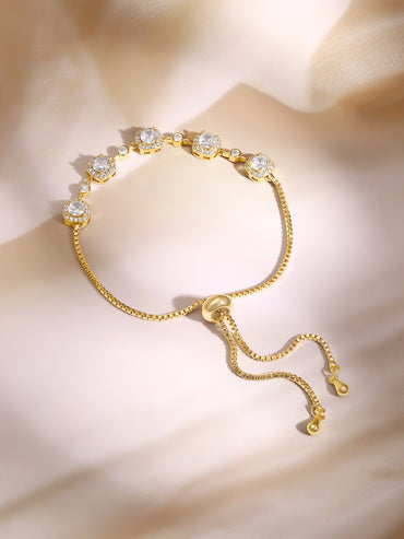 Gold Plated Crystal Halo Adjustable Tennis Bracelet