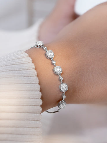 Rhodium Plated Cubic Charm Bracelet