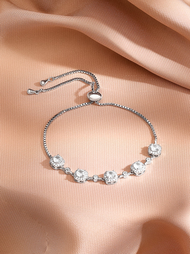 Rhodium Plated Cubic Charm Bracelet