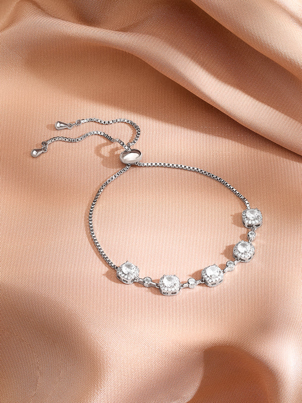 Rhodium Plated Cubic Charm Bracelet