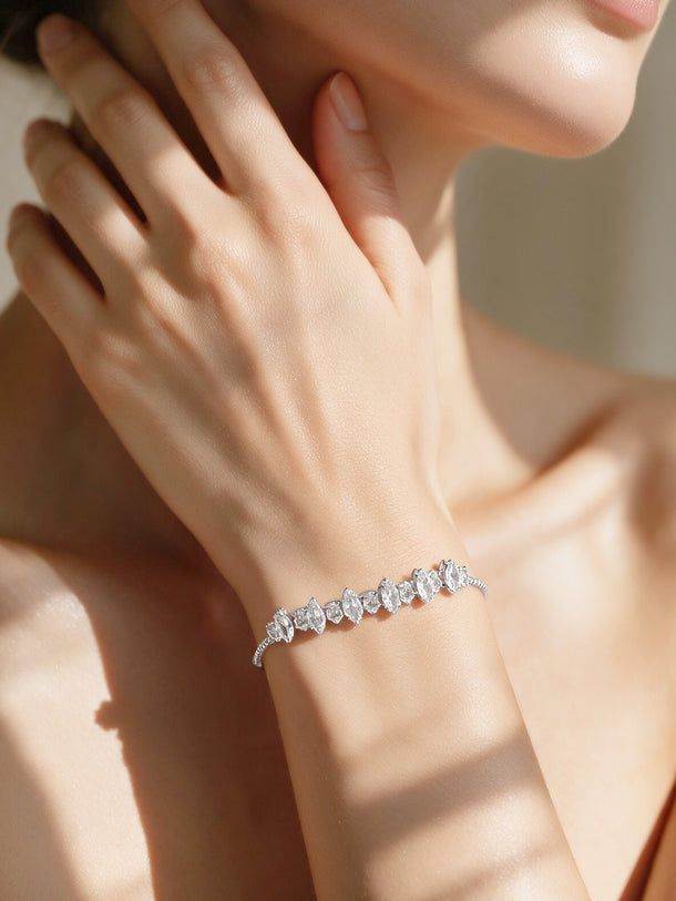 Rhodium Plated Crystal Adjustable Chain Bracelet
