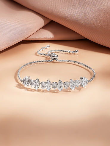 Rhodium Plated Crystal Adjustable Chain Bracelet