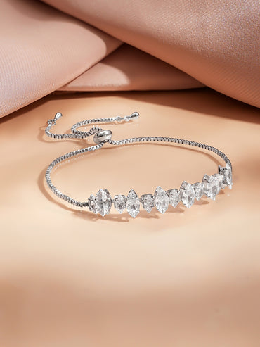 Rhodium Plated Crystal Adjustable Chain Bracelet