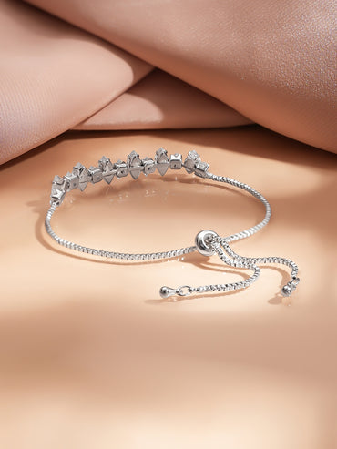 Rhodium Plated Crystal Adjustable Chain Bracelet