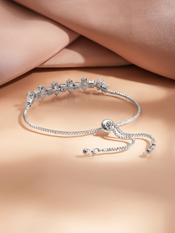 Rhodium Plated Crystal Adjustable Chain Bracelet