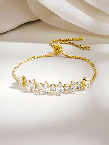 Gold Plated marquise cut adjustable tennis bolo bracelet