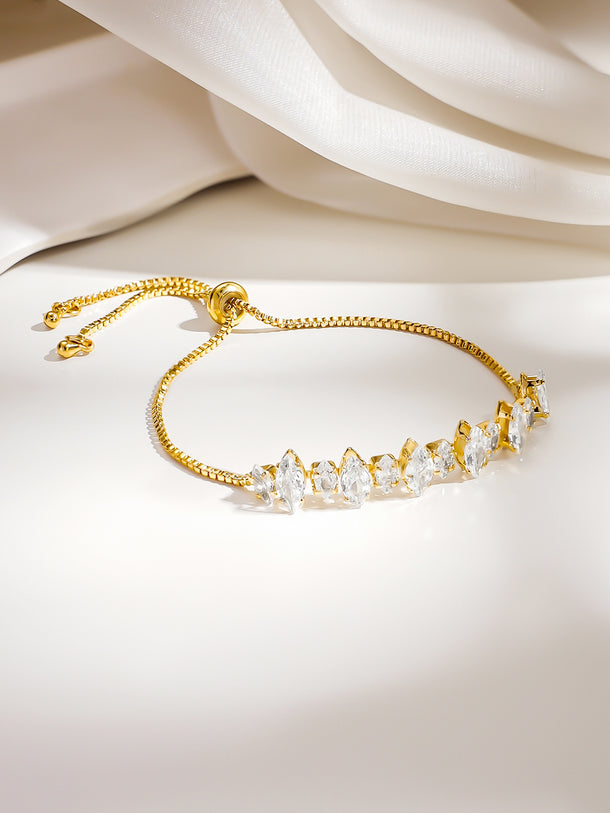 Gold Plated marquise cut adjustable tennis bolo bracelet