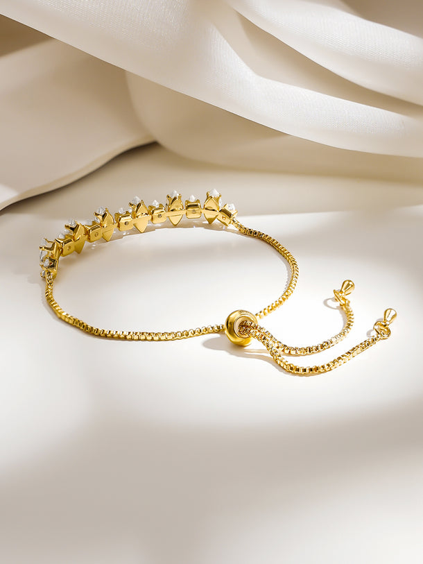 Gold Plated marquise cut adjustable tennis bolo bracelet