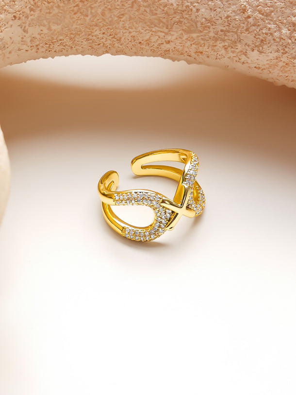 Gold Plated Infinity Kiss Pavé Zirconia Adjustable Ring