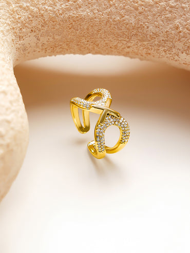 Gold Plated Infinity Kiss Pavé Zirconia Adjustable Ring