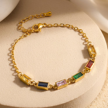 Demifine 18K Gold Plated Stainless Steel Multicolor Crystal Bracelet